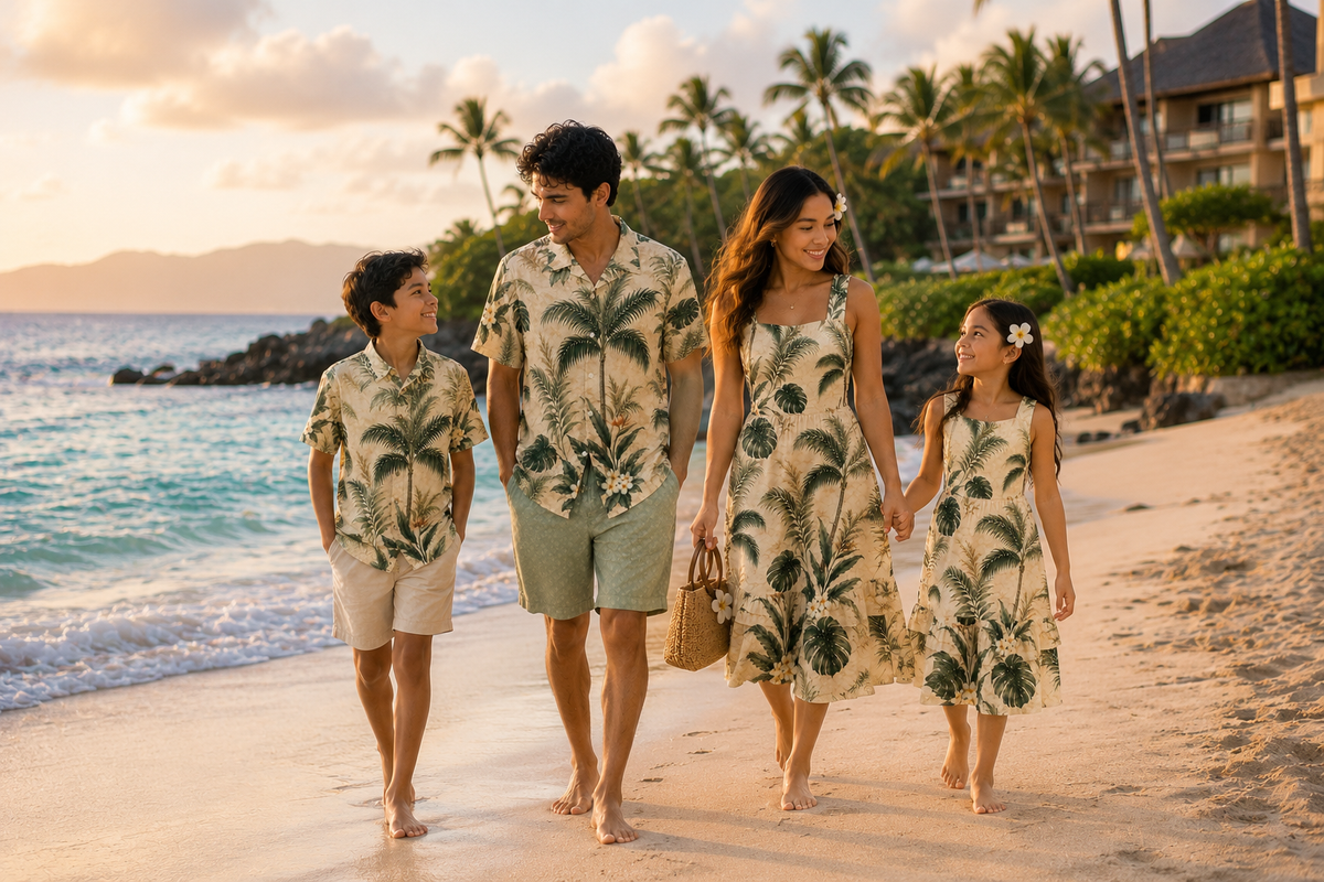 Family walking together on a Maui beach during a family vacation