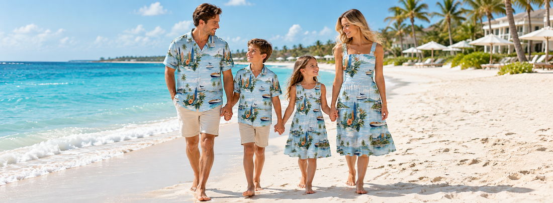 Family walking together on Grace Bay Beach during a Turks and Caicos vacation