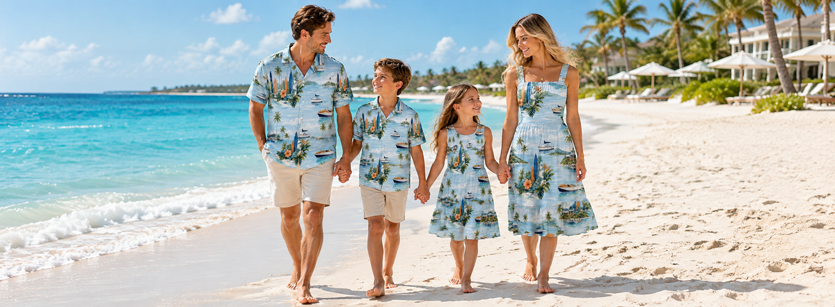 Family walking together on Grace Bay Beach during a Turks and Caicos vacation