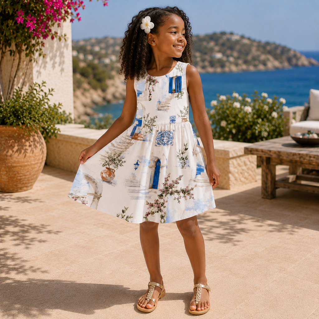 Azure Courtyard Girls’ Dress