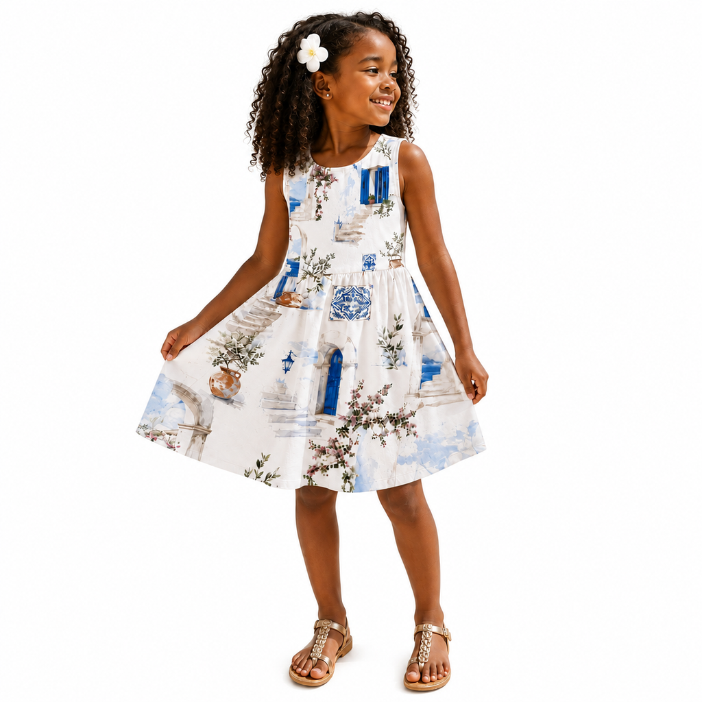Azure Courtyard Girls’ Dress
